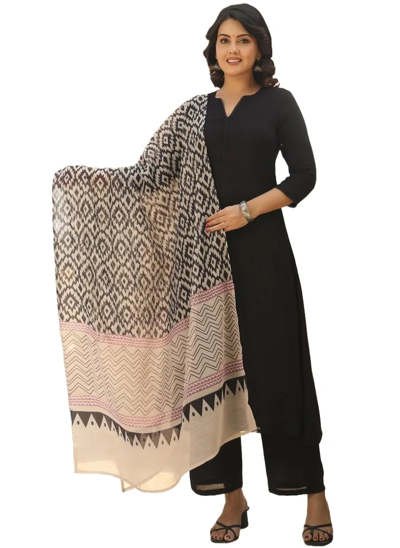 GoSriKi Women's Rayon Blend Straight Solid Kurta with Pant & Dupatta (Jamana Black-VKS01-GS_L_Black_Large)